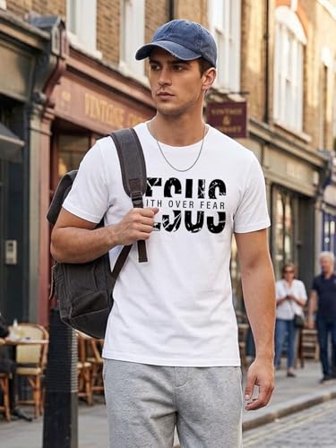 Christian Shirts Men Jesus Faith Over Fear Tshirt Inspirational Bible Tees - color: White-faith, size: Medium