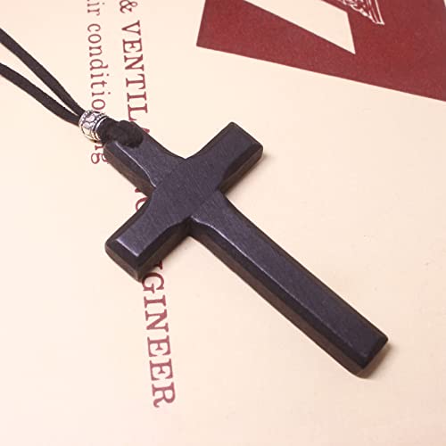 Wooden Cross Necklace For Men Women, Wood Cross Pendant Necklaces For Car Rearview Mirror Charms, Wall, Christian Jewelry - color: 1 piece-black-8.3cm