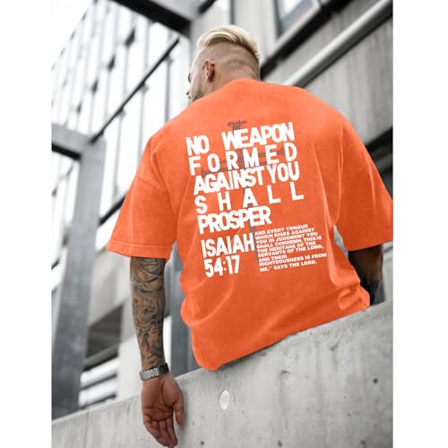 Christian Jesus Shirts for Men Faith Religious Graphic Tees Vintage Oversized Acid Wash Tshirts God Shirt Streetwear - color: Orange, size: Small