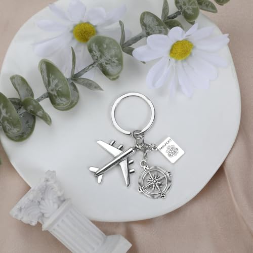Airplane Keychains Travel Keychain for Women Compass Keyring Travel Airplane Keychain Gifts with Angel Charm - color: Style 3