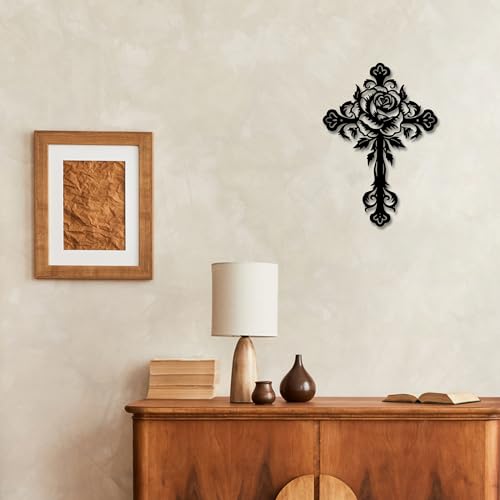 Rajukit Flower Christian Metal Cross Wall Art for Home - color: Flower
