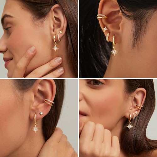 Small 4Pcs 14K Gold Huggie Hoop Earrings Sets for Women Non Tarnish - style: Gold&Style1