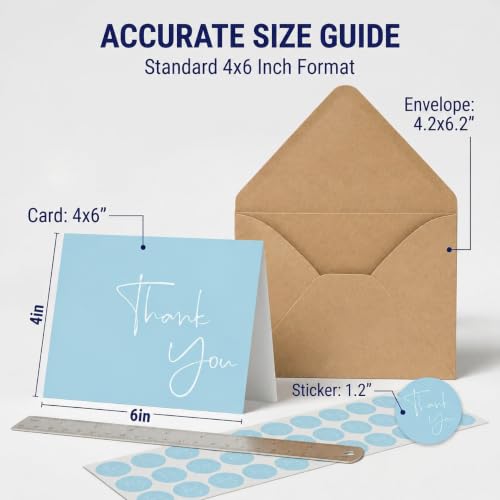 XXINMOH 100 Pack Thank You Cards With Envelopes Bulk Set & Stickers - 4x6 inch Blank Thank You Notes Bulk Box Set - Large Note Card Small Business, Wedding, Baby Shower & Bridal Shower - Light Blue - color: Blue