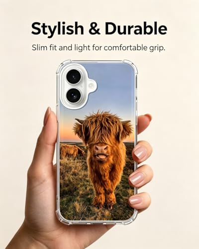 Fluffy Highland Cow Sunset Phone Case Compatible with iPhone 17 - color: Fluffy Cow