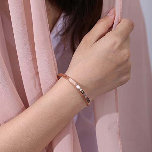 Qitian Islamic Jewelry Gifts for Women Allah Gold Bangles Bracelets Ayatul Kursi Arabic Cuff Bracelet for Women Men Islam Eid Ramadan New Year Gifts - color: I-Rose -Thin