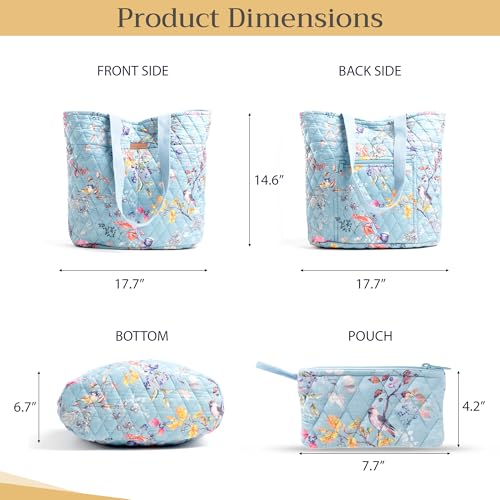 Maison d' Hermine Shopping Bags Cotton Quilted Tote Bag with Zipper Pockets - color: 037 - Equinoxe - Blue