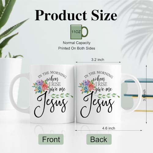 RZHV In The Morning When I Rise Give Me Jesus 11 Oz Novelty Mug, Funny Floral Coffee Mug for Christian, Religious Faith Gifts for Women Coworker Friends, Pray Room Bible Verse Gifts for Men Women - color: Jesus