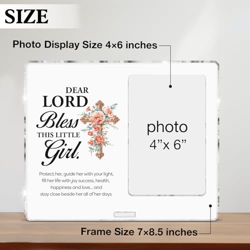 Baptism Gift for Girl Baby Teenage Women, Christian Baptism Gifts for Girls Goddaughter Daughter, Religious Dear Lord Bless This Little Girl Acrylic Photo Frames, Photo 4 x 6 Inches - color: Baptism- D