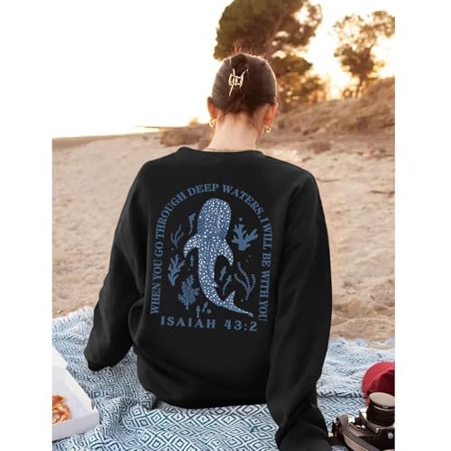 Sulayesh Christian Whale Shark Sweatshirts for Women Jesus God Bible Verse Hoodie Religious Faith Graphic Long Sleeve Shirts - color: Black, size: XX-Large