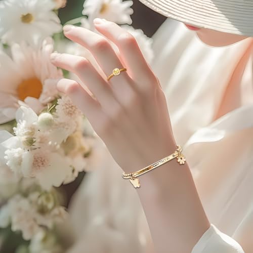 DS Women Christian Charm Bracelet,Cross Scripture Stainless Steel Jewelry - style: Believe in you like i do-Gold