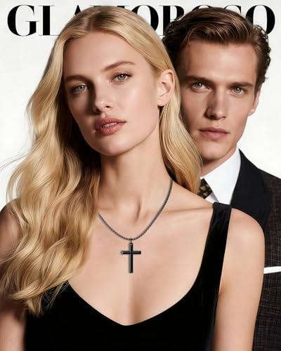 Minimalist Cross Necklace for Men and Women, 316L Stainless Steel - color: Mystic Black, size: 0 Inch=No Chains, style: Medium Pendant