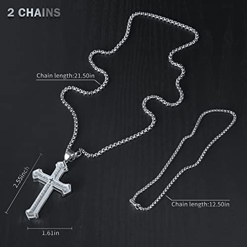 Cross Pendant for Car Rear View Mirror Hanging Charm Car Decor Mirror Accessories Ornament Auto Interior Jesus Cross Necklace with Lord's Prayer Men Christian Gift - color: Silver