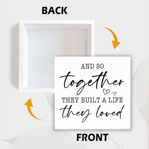 Motivational Home Decoration, And So Together They Built A Life They Loved, Farmhouse Wooden Signs, Positive Quote Sign, Home Desk Decor, Housewarming Gift, Box Sign Decor Tabletop, 5.1x5.1inches - color: Home 06
