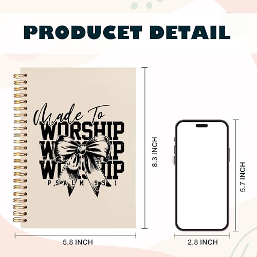 BearCake Christian Coquette Bow Notebook Journal, Made to Worship Prayer Journal for Women, Preppy Christian Gifts for Women, Bible Journaling Neutral Hardcover Spiral Notebook 5.5x8.3 - color: white Bible-951