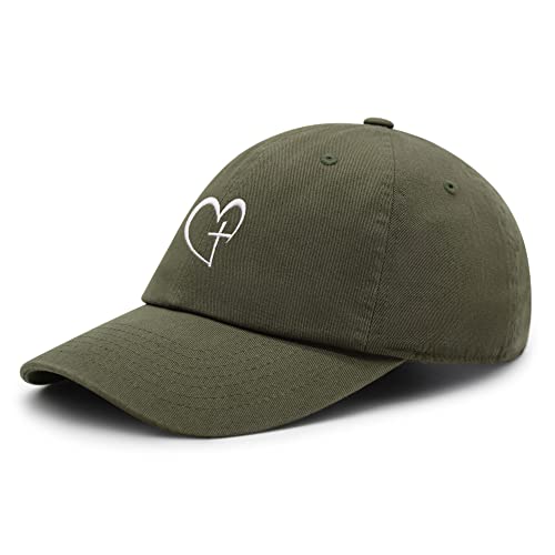 JPAK Heart and Cross Premium Dad Hat Embroidered Cotton Baseball Cap Christian Faith - color: Olive Green