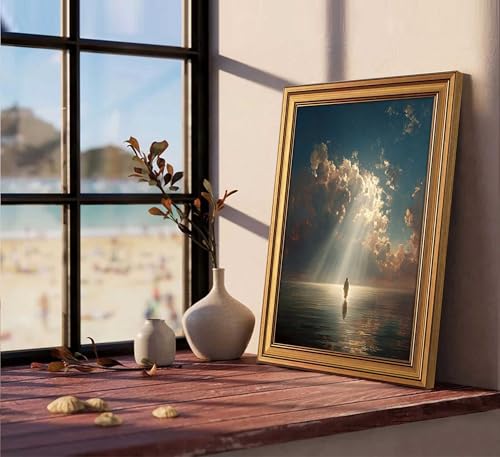 Gold Framed Jesus Canvas Wall Art Jesus Walking on Water Painting Picture Wall Decor Christian Religious Modern Prayer Poster Print Artwork for Prayer Room Living Room Bedroom Home Decoration - color: Jesus Walking on Water, size: 16"L x 12"W