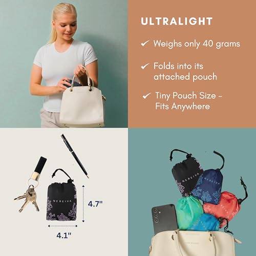 55 Pound Reusable Shopping Bag - Folds into a Small Pouch - Washable Reusable Grocery Bag, Durable & Stylish with handles for Easy Shoulder or Hand Carry - color: Onyx Black