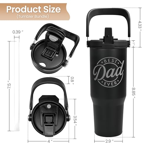 Best Dad Ever Tumbler 30oz, Stainless Steel Insulated Tumblers Travel Cup with Carry Handle & Flip Straw Lid, Gifts for Dad from Daughter Son, Dads Gift for Birthday Christmas Fathers Day - color: Dad 2