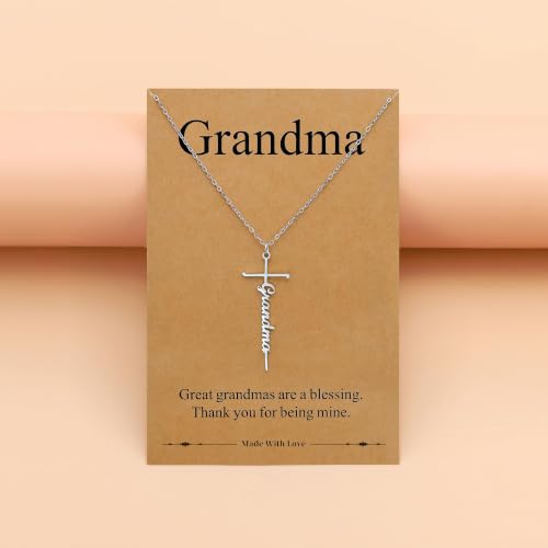 Lcherry Birthday Gifts for Grandma Mom Daughter Teacher Cross Necklace for Women Christian Necklaces Religious Gifts Jewelry for Women Mother's Day - style: Grandma-Silver