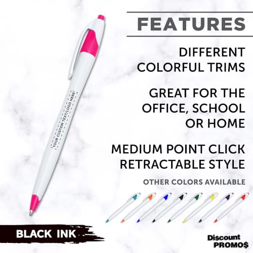 DISCOUNT PROMOS Personalized Ballpoint Pens, Bulk Packs of 4 to 5000 Pieces, Black Ink, Slim & Curvy Design, Retractable, Ideal for Office, Corporate Merchandise, Tradeshows - Pink - color: - Custom - Pink, size: Pack of 1 (Count options: 4–5,000)