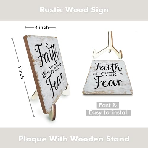 Motivational Sign Rustic Desk Decor Decorative Christian Gifts Religious Bible Verse Faith Decoration for Home Living Room Office Table Shelf Tiered Tray Plaque with Wood Stand - color: multicolour0341