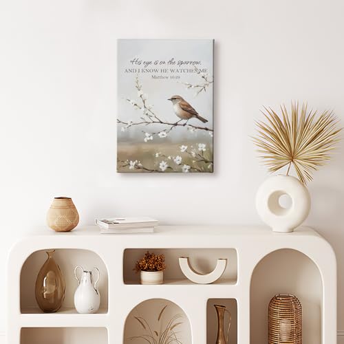 HIWX Christian Bird Wall Decor, Matthew 10:29 Bible Verse Farmhouse Sparrow Bird Branch Framed Canvas Painting Wall Art Decor, Religious Wall Art Home Decoration for Bedroom Living Room Church, 11x14 - color: Christ bird, size: 11"L x 14"W