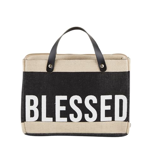 Creative Brands Faithworks - Jute Tote Bible Cover with Genuine Leather Handles and Side Compartments, 13 x 11-Inch, Blessed - color: Blessed