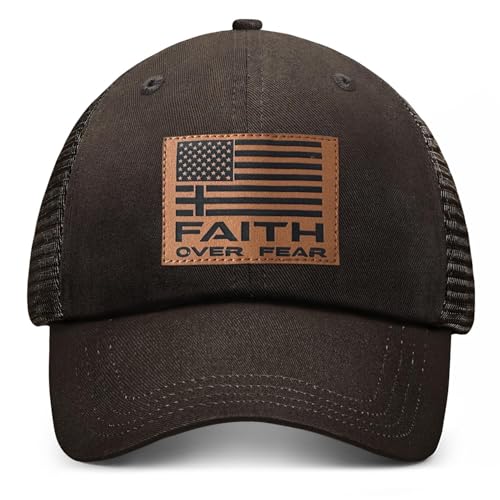 Christian Hats for Men Women, Faith Over Fear Hat - color: Coffee