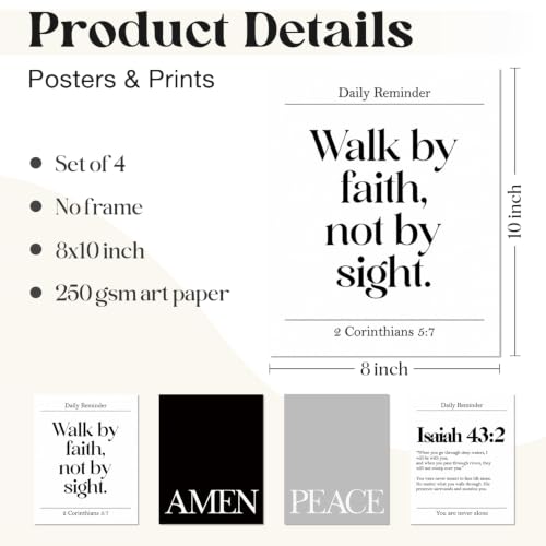 WEFKODO Christian Bible Verse Motivational Wall Art 8x11 Unframed - color: white-bible4
