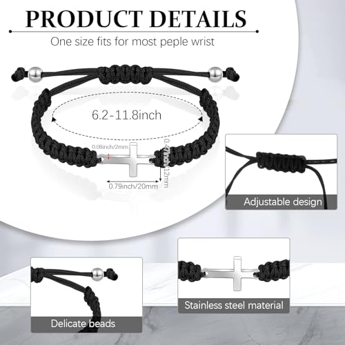 Sureio 2 Pcs Christian Cross Matching Bracelets for Women Men - color: Black