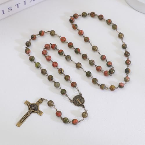 KOMI 8mm Natural Stone Beads Rosary Necklace Rosarios Catolicos Para Mujer Catholic Rosary Beads for Women Christian Gifts - style: Rosary-5