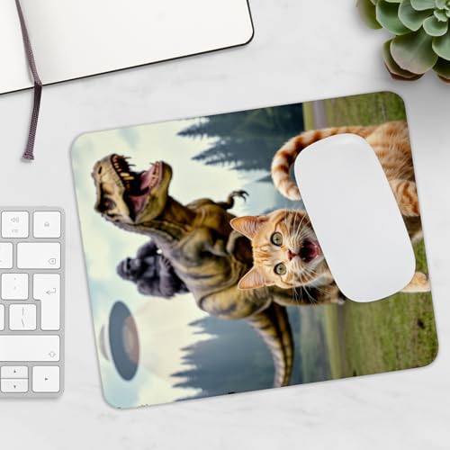 Mousepad Funny Cat Gorilla Riding Dinosaur with UFO Alien Scene Hilarious Animal Mashup Unique Fantasy Humor Desk Accessory Cool Sci Fi Style Computer Mouse pad Novelty Gaming Mouse Mat Creative - color: Riding Dinosaur
