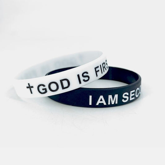 Pingyongchang GOD IS FIRST Bracelet, IM SECOND Bangles,Christian Religious Rubber Bracelet for Women Men,Inspirational Bible Verse Wristbands,Motivational Encouragement Gift - style: N White Black 2