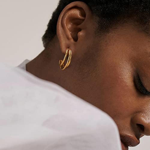 MYEARS Women Hoop Earrings Gold 14K Gold Filled Small Simple Handmade Hypoallergenic Everyday Illusion Jewelry - style: Triple Spliit Ridge