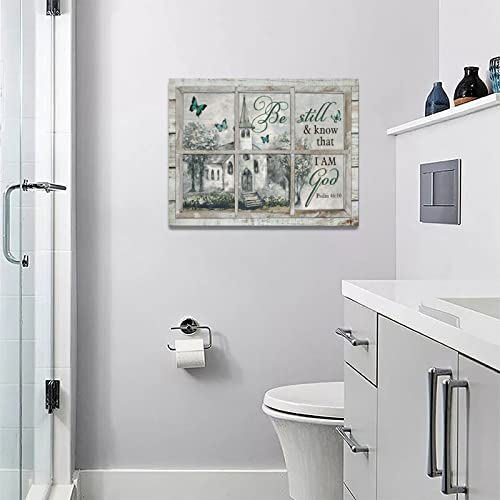 Country Church Wall Art Christian Religious Bible Verse Wall Decor Be Still And Know Canvas Prints Framed Modern Psalm Painting Artwork For Church Bathroom Kitchen Dining Room Office 16"x12" - color: Church-4, size: 16"L x 12"W