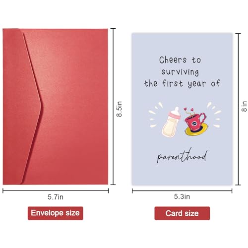 Funny Baby 1st Birthday Card - Celebrating Parenthood & Surviving the First Year - color: #99