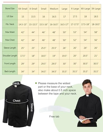 IvyRobes Mens Tab-Collar Long Sleeves Clergy Shirt- 5 Colors Available - color: Black, size: Medium