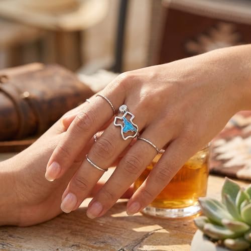 Dorunmo Adjustable Open Rings 925 Sterling Silver Cute Animal Rings for Women Vintage Jewelry Gifts - style: Texas