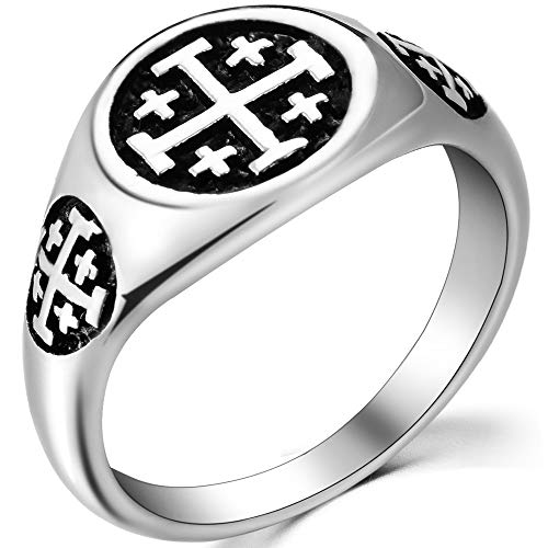 Jude Jewelers Stainless Steel Jerusalem Cross Signet Style Pinky Religious Ring