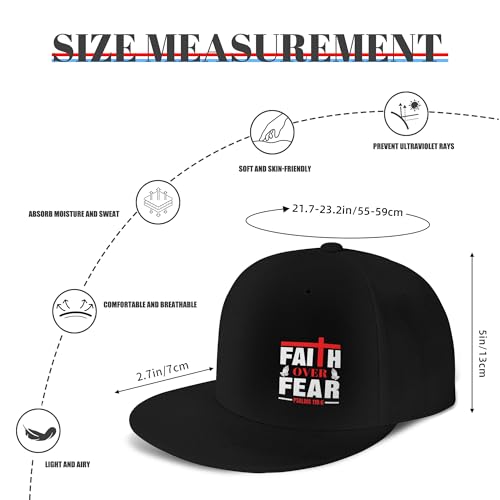 Christian Snapback Hats for Men Women Flat Bill Christ Jesus Baseball Cap Adjustable Cross Trucker Caps Black Dad Gift - color: Faith Over Fear Psalms 118:6