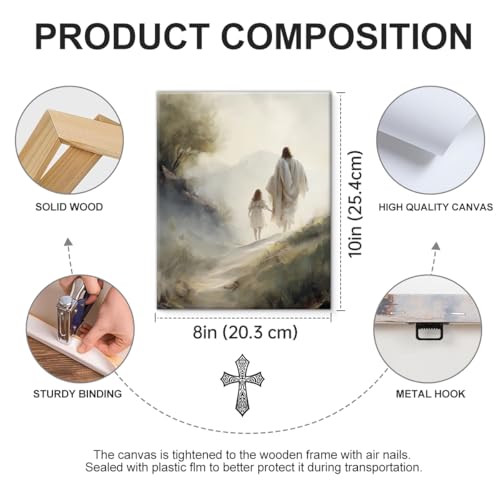 Christian Jesus Wall Art Decor - Vintage Follow Me Jesus Canvas Print Picture Religious Wall Decor for Home Farmhouse Prayer Room 8x10 Inch Framed - color: color-N