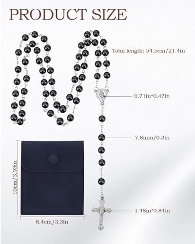 Rosary Beads for Women - Catholic Rosary Beads with Cross, Pink Crystal Rosary Necklace with Velvet Pouch, Religious Gifts for Women - color: Black
