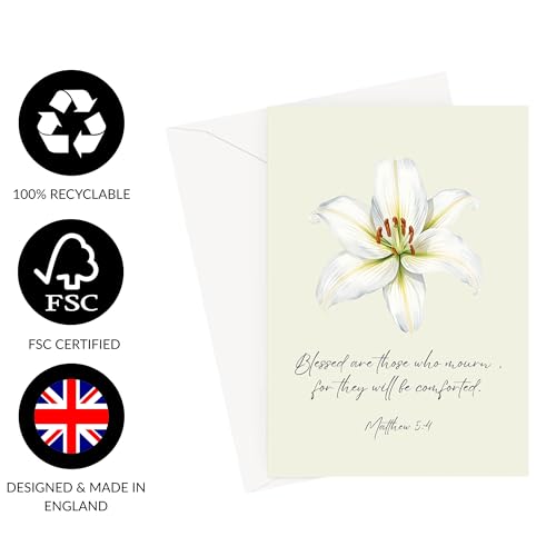 Christian Sympathy Card For Men & Women of Faith | Religious Sorry For Your Loss, Thinking Of You, Sending Prayers with Cross, Bible Verse and Scripture (Blessed Are Those Who Mourn. Matthew 5.4) - color: Blessed Are Those Who Mourn. Matthew 5.4