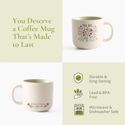 Christian Gifts – Bible Verse Ceramic Coffee Mug 14oz, Wildflower Faith Mug, Dishwasher & Microwave Safe, Inspirational Gift for Friends & Women - color: Sage and Cream