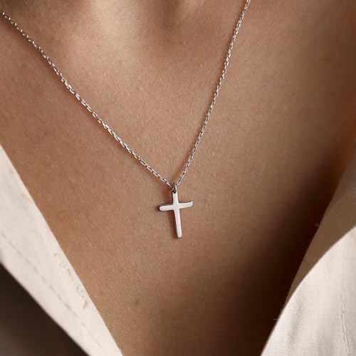 MONOZO Dainty 14K Gold Plated Cross Necklace for Women Jewelry Gifts Trendy - color: Silver- Simple Cross