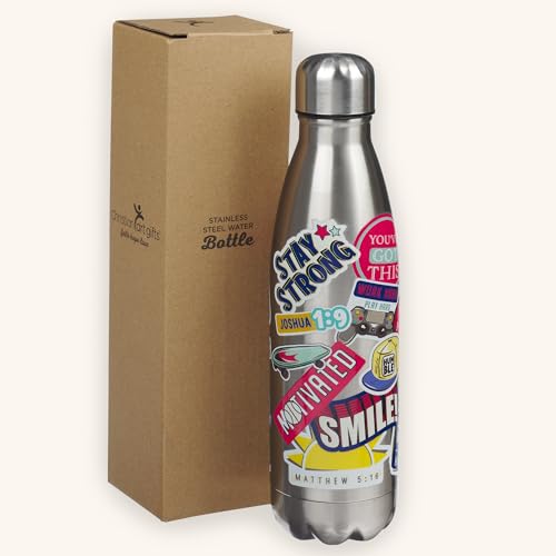 Christian Art Gifts Stainless Steel Double Wall Vacuum Sealed Insulated Water Bottle for Kids: Stay Strong Colorful Inspirational Bible Verses, Boys & Girls, Leak/Spill-proof, Silver Multicolor, 17 oz - color: Stay Strong/Silver