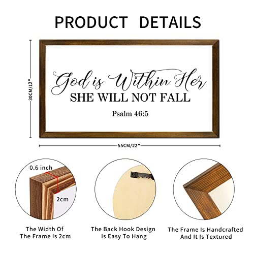 Motivational Quotes Scripture Framed Wood Sign God is Within Her She Will Not Fall Psalm 46 : 5 Wood Wall Plaque Funny Quote Rustic Wood Framed Hanging Art for Entryway Front Porch 12x22in - color: A-6, size: 12x22in
