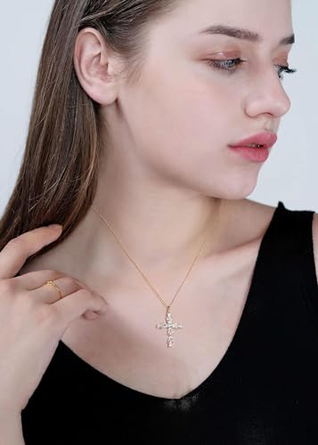 S.Leaf Cross Necklace for Women Gold Plated Cross Necklaces for Women 925 Sterling Silver Cross Pendant Necklaces for Women Birthday Anniversary - color: Cross_Necklace_Pear_18Karat Gold Plated