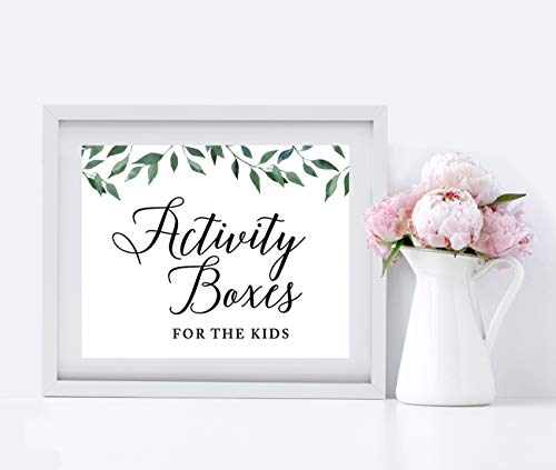 Andaz Press Wedding Party Signs, Natural Greenery Green Leaves, 8.5x11-inch, Activity Boxes for the Kids, 1-Pack - color: Activities Boxes Kids