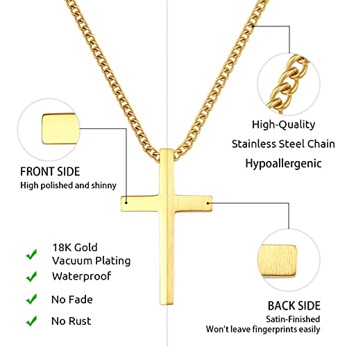REVEMCN Christian Black Gold Silver Cross Necklace for Boys & Men, 16-22" - color: Gold - 0.8'' × 0.5'' cross pendant, size: 22 inches